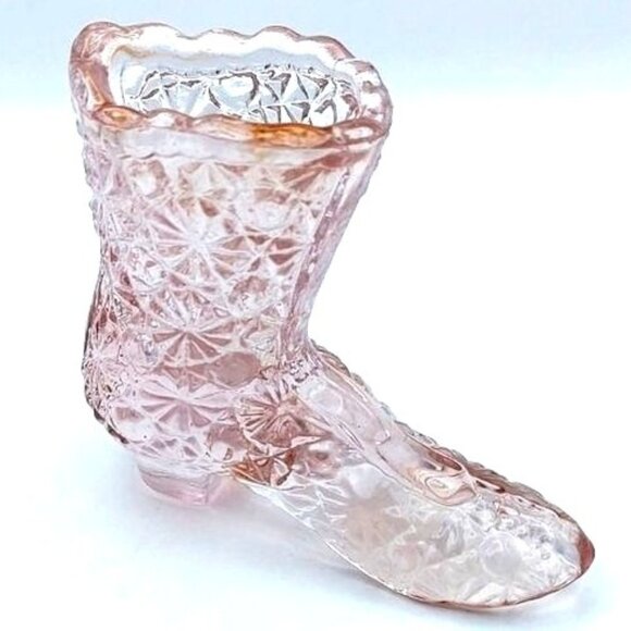 Fenton Glass Daisy & Button Light Rose Pink High Top Victorian Boot Shoe Vintage - Picture 1 of 6